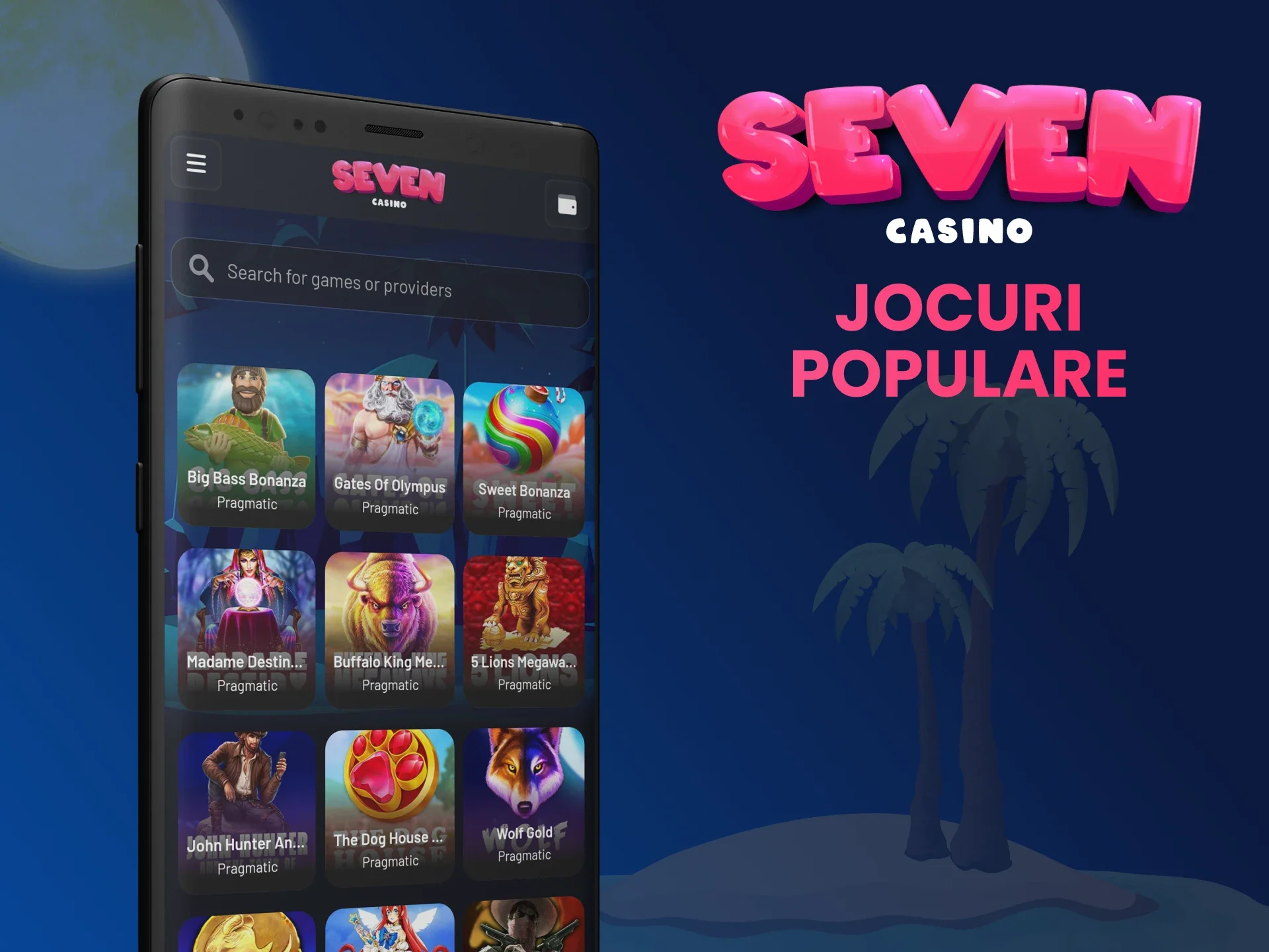 O gamă largă de jocuri interesante pe aplicația Seven Casino.