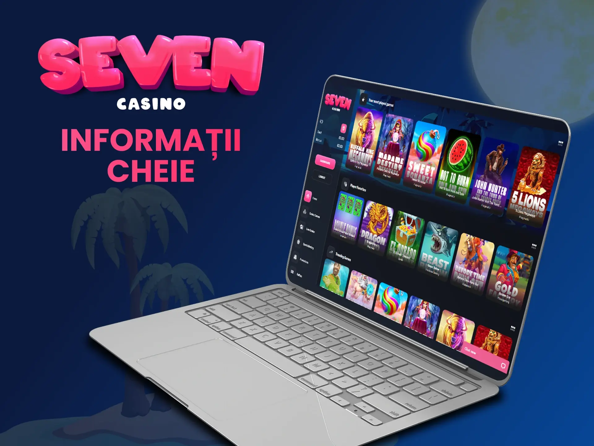 Principalele informații și caracteristici ale site-ului Seven Casino.