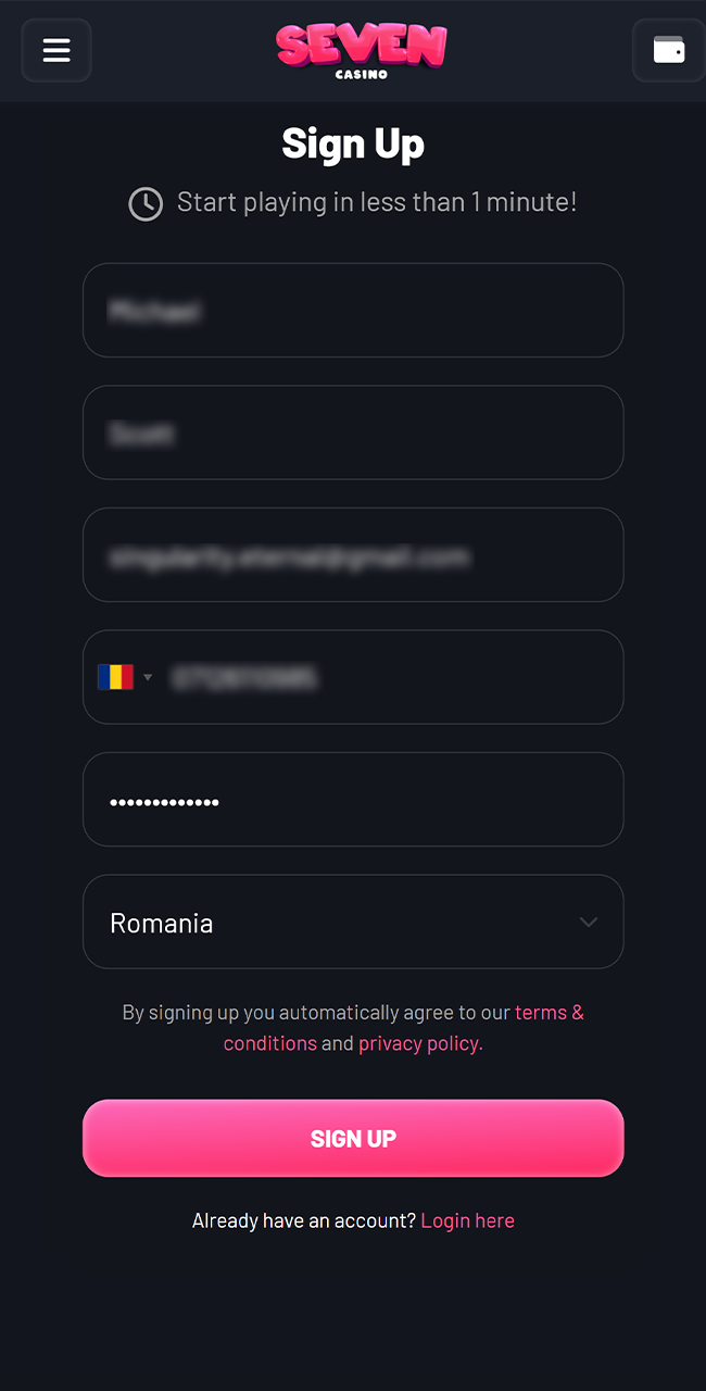 Verificați dacă informațiile pe care le-ați introdus pe Seven Casino sunt corecte.