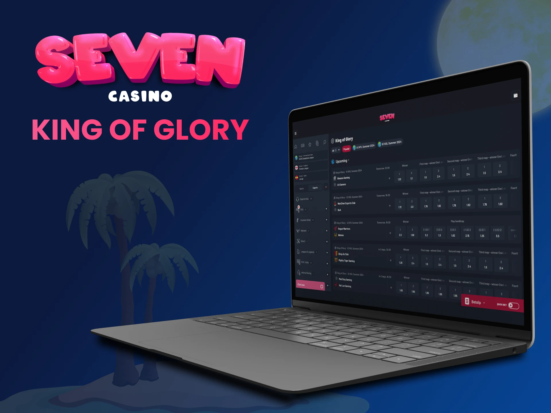 Pariați pe jocul dinamic King of Glory pe platforma Seven Casino.