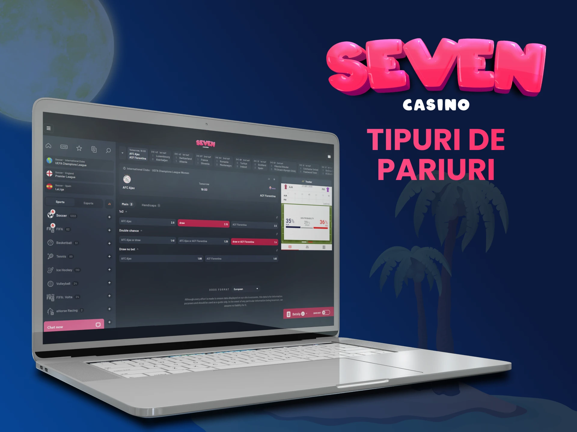 O descriere a diferitelor tipuri de pariuri disponibile pe site-ul Seven Casino.