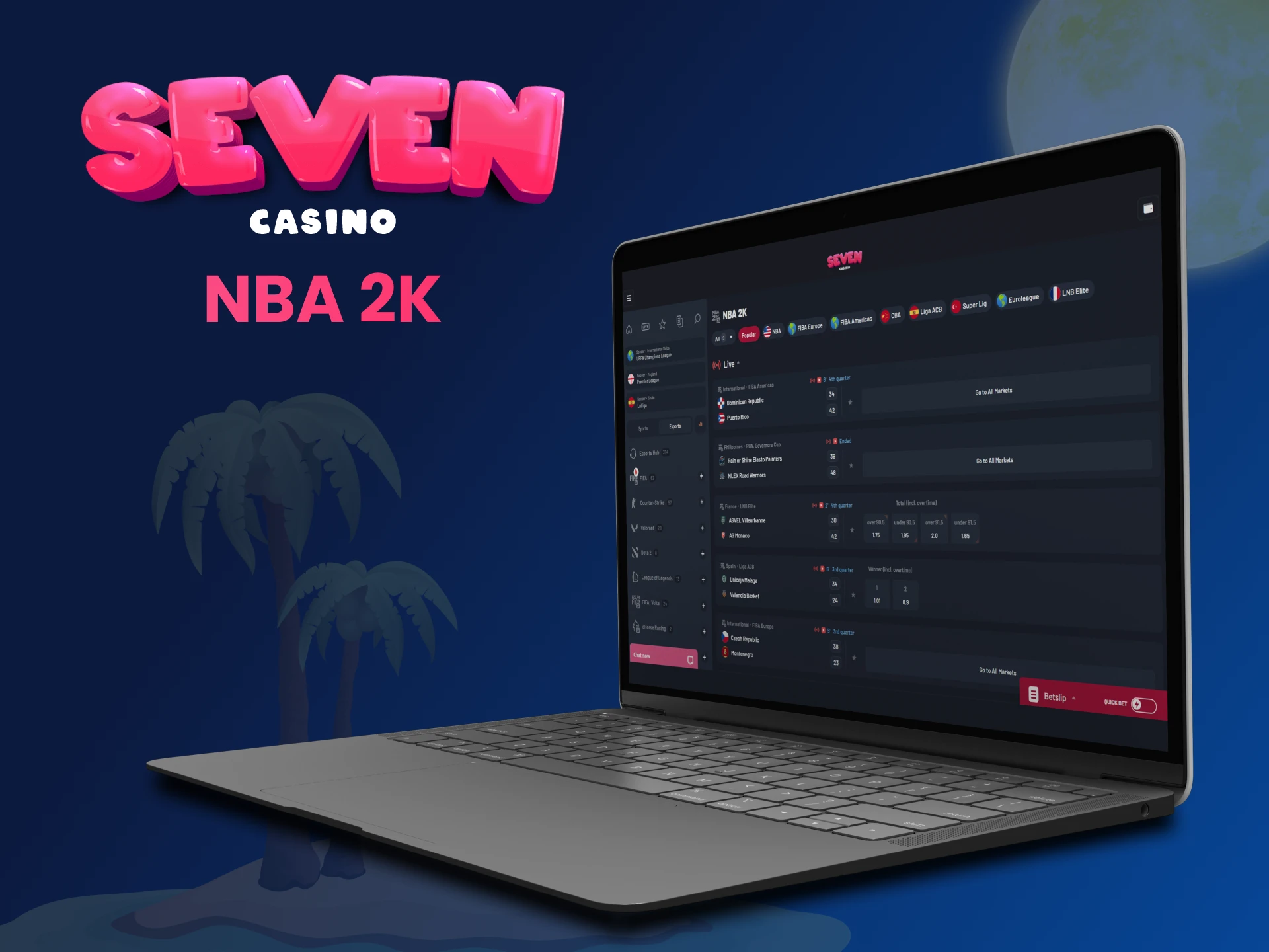 Plasați-vă pariurile pe jocul sportiv NBA 2K la Seven Casino.