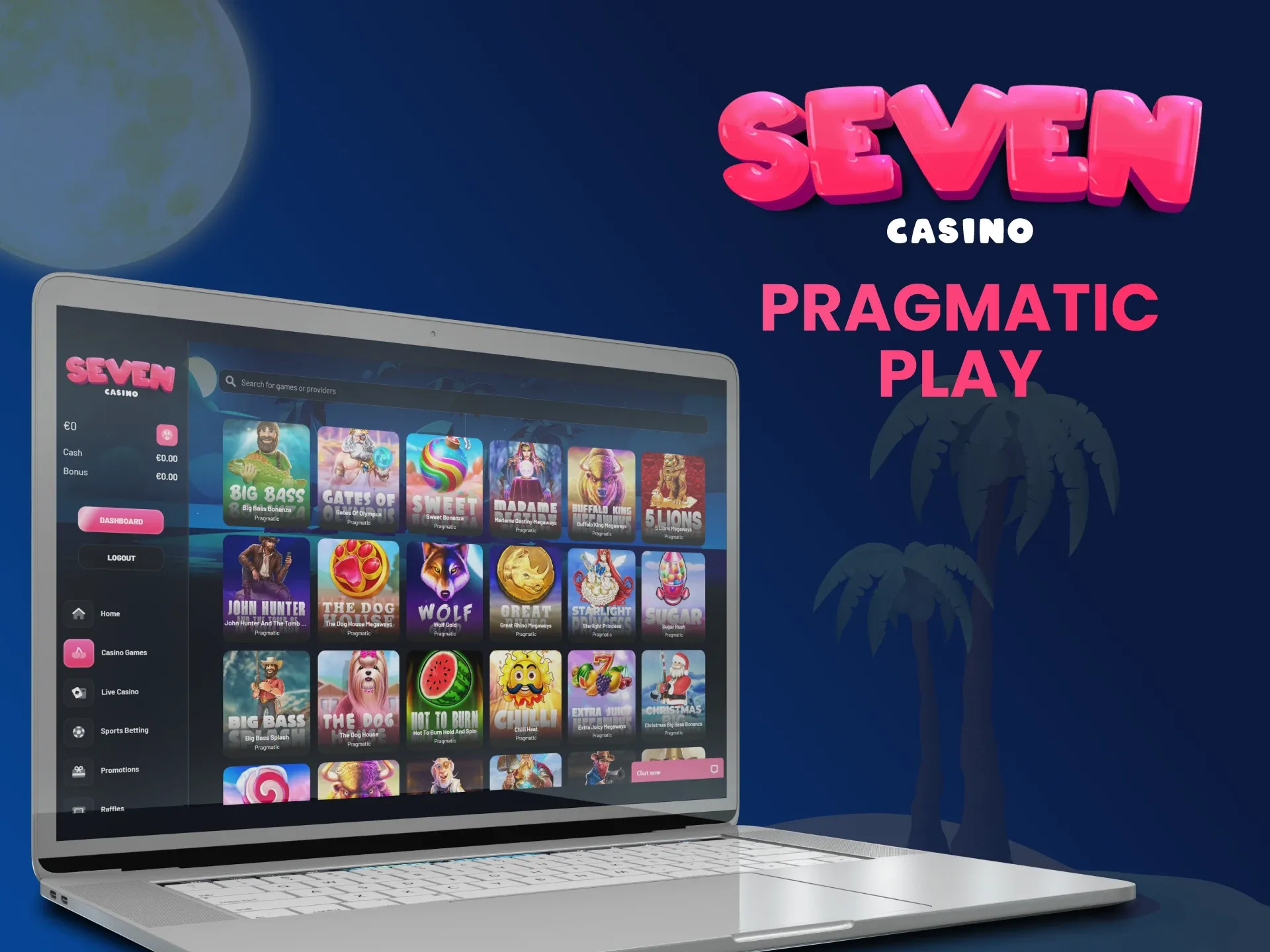 O varietate de jocuri preferate Pragmatic Play pe platforma Seven Casino.